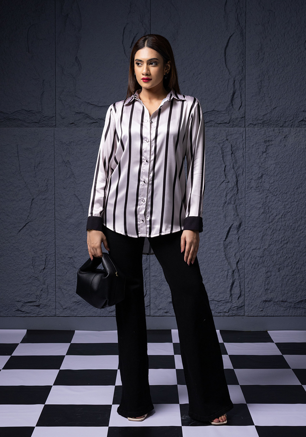 MELODY STRIPE SATIN BLOUSE